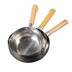 Aluminum Japanese sauce pan milk pot deep fry pan saucepan with wooden handle cookware cooking pot