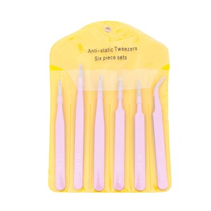 แหนบสีชมพูสแตนเลส 1 มม. แบบตรง แบบโค้ง แบบแบน แหนบสี ESD แหนบสำหรับงานเสริมสวยและทำเล็บ DIY ชุด 6 ชิ้น - Product Image 5