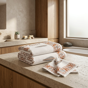 Juego de Toallas de Algodón Waffle, 1 Toalla de Baño y 2 Toallas de Mano, Estampado a Mano, Secado Rápido, Suaves, Ecológicas, para Baño y Viajes - Product Image 1