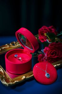 Luxury Custom <b>Red</b> Leather Velvet Jewelry <b>Box</b> Valentine's Day <b>Gift</b> Christmas Round Jewelry Boxes - Product Image 6