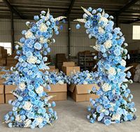 Dekorasi Latar Belakang Pernikahan Natal Tahun Baru Bunga Sutra Biru dan Putih Lembut Buatan Tangan yang Elegan