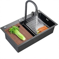 Robinet de cuisine moderne cascade noir en acier inoxydable multifonctionnel pour comptoir et sous-plan – Solution complète