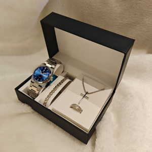 Gohuos 8807 Ensemble Classique 5 Pièces : Collier Croix, Bague, Chaîne, Bracelet, Montre Homme de Luxe Lumineuse et Étanche avec Coffret en Cuir Haut de Gamme - Product Image 1