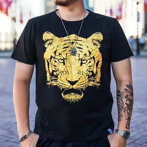 High quality gilded printed cotton T-shirt customization metal gold printing Customize your design Unisex T-shirt