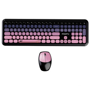 Teclado Ergonómico Retro Tipo Máquina de <span class=keywords><strong>Escribir</strong></span>, Teclado de Membrana Silencioso Inalámbrico con Teclas Redondas, Juego de Teclado y Ratón Inalámbricos de 2.4GHz - Product Image 1