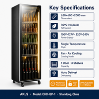 Réfrigérateur de bar vertical commercial autonome à porte unique, refroidissement par air, vitrine réfrigérée avec réfrigérant R290