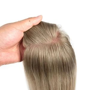 Topper de <span class=keywords><strong>cheveux</strong></span> humains <span class=keywords><strong>blond</strong></span> cendré, 4 clips, base mono, effet cuir chevelu naturel, postiche invisible et sans couture pour épaissir les <span class=keywords><strong>cheveux</strong></span>, pour femmes - Product Image 3