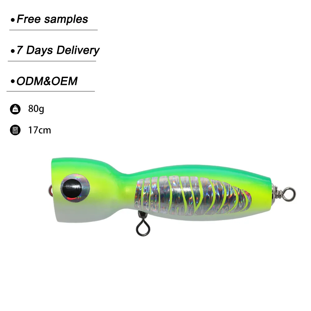 Umpan pancing kapal laut dalam, umpan Popper kayu 80g permainan besar Tuna laut kayu Popper umpan pancing air laut