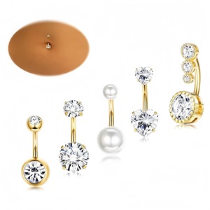 Ensemble de Piercings de Nombril en Acier Inoxydable avec Cristal Sertie à Griffes, Bijoux de Nombril Unisexe, Cadeau, Bijoux de Piercing - Product Image 3