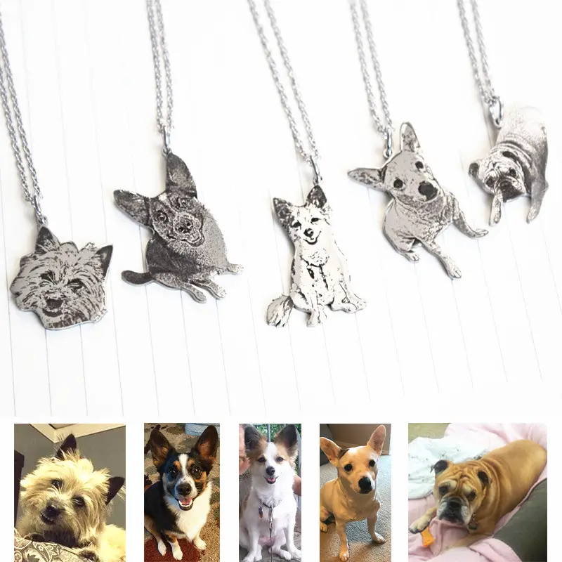 Personnalisé Pour Animaux de compagnie Chat Photo Personnalisé nom Collier en argent Pendentif Gravé Nom Chien Photo Coeur Collier Pet Memorial Bijoux