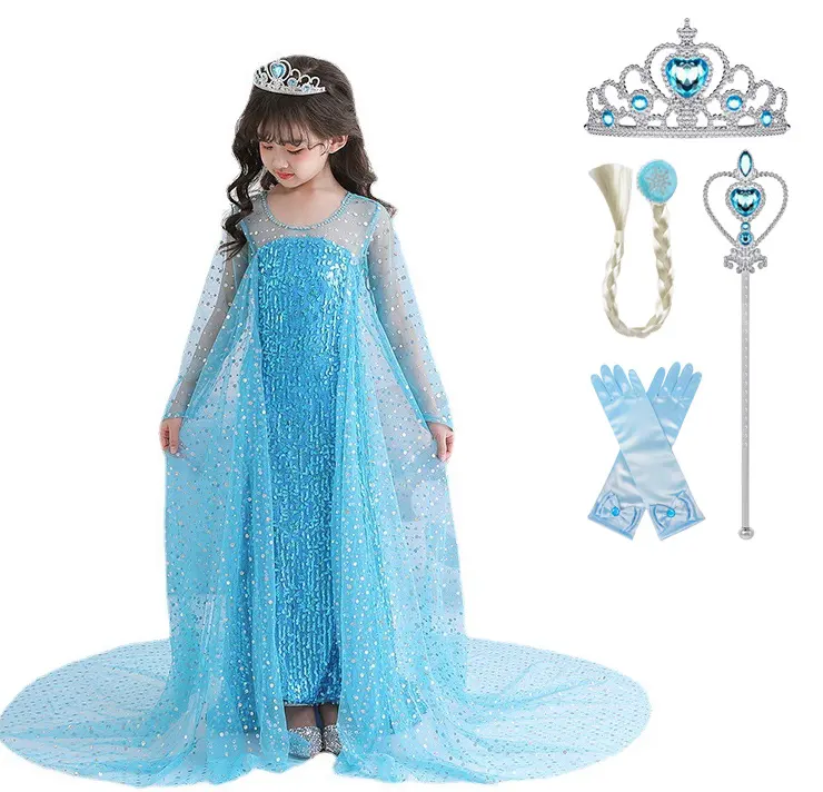 2021 MQATZ INS Heißer Verkauf Schnee königin Elsa Kleid Bling Bling Halloween Prinzessin Mädchen Geburtstags feier Kleid