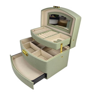 Caja Organizadora de Joyas Verde Menta con Espejo Incorporado, Estuche de Almacenamiento de 3 Niveles con Compartimentos, Regalo Perfecto para Niñas - Product Image 1