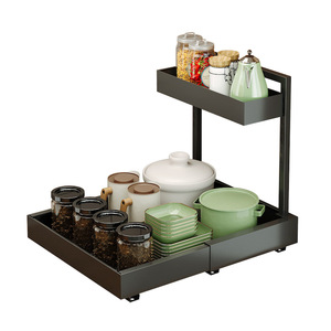 Estante de Almacenamiento de Especias Plegable de Metal de Doble Capa Extensible y Altamente Ajustable <span class=keywords><strong>para</strong></span> Organizador de Accesorios de Fregadero de Cocina - Product Image 1