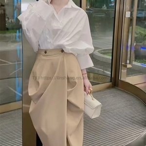 Women's New Arrival Asymmetric Solid-Color Shirt and Skirt 2-Piece <b>Set</b> Fashion - Product Image 1