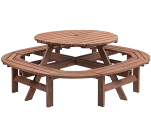 12-Person Modern Portable <b>Round</b> <b>Outdoor</b> Wooden Picnic <b>Table</b> for Patio Backyard Garden - Product Image 3