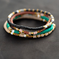 Bracciale in corda di cuoio elasticizzato in Terracotta stile boemia bracciale stile Boho in acciaio inossidabile indossato a mano