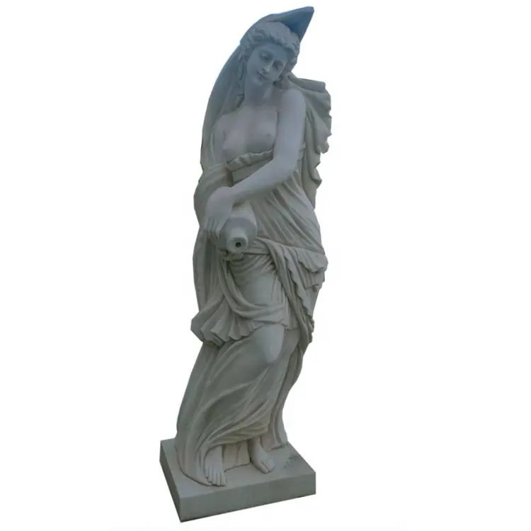 中庭白い若い裸の女性ヌード女性石の彫刻大理石の若いヌードの女の子石の像