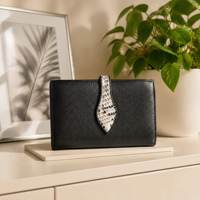 Bolso de Mano Tipo Clutch de Piel Sintética Negra con Correa de Pitón, Elegante y Chic para Uso Diario, Personalizable OEM