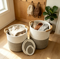 Lot de 2 paniers de rangement en corde de coton bicolore, panier organisateur tissé à la main avec poignées, panier polyvalent pour la chambre d'enfant et l'entrée