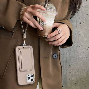 Sac à cartes en cuir avec cordon de poignet, mode végétalienne en galets, gris, blanc, rose, pochette portefeuille, étui de téléphone en cuir avec lanière - Product Image 3