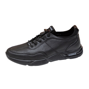 Chaussures de course pour hommes en cuir véritable, bout rond, à lacets, légères, mode automne, sport décontracté, semelle épaisse - Product Image 3