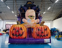 Château gonflable d'Halloween : Aire de jeux hantée avec toboggan gonflable, design de manoir effrayant, grand toboggan gonflable à vendre
