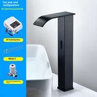 Vente en gros, fabrication automatique, capteur électronique infrarouge, robinet de lavabo à cascade, montage monotrou, finition noire chromée, céramique