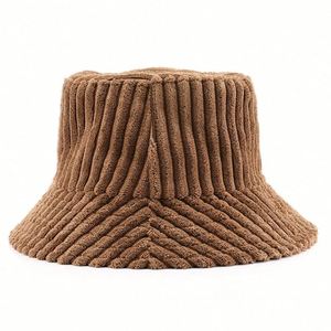 2025 Winter New Arrival Retro Corduroy Bucket <b>Hat</b> Solid Color Warm Cold-proof Outdoor Travel Fishermen <b>Hat</b> - Product Image 2