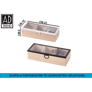 กล่องใส่ถุงชาทำจากไม้และแก้ว23X10X6h เก็บและภาชนะใส่อาหาร2สี - Product Image 1