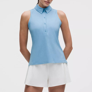 Polo sin Mangas para Mujer, Color Azul Claro, Tejido Piqué, Transpirable, Estilo Preppy, Largo Regular, Marca Premium Stitch - Product Image 1