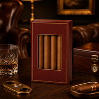 Boîte à cigares de luxe rouge gaufrée avec fenêtre, estampage à chaud doré, emballage en carton premium pour tabac, coffret cadeau pour 4 cigares