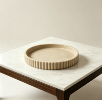 Plateau rond cannelé en résine beige grain de sable, décoratif et multifonctionnel, pour rangement de bijoux et accessoires de salle de bain