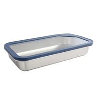 Boîte de conservation alimentaire carrée de luxe en acier inoxydable avec couvercle en silicone bleu, étanche et hermétique, pour la préparation des repas et le déjeuner