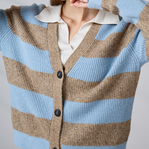 Knitwear Manufacturer Custom Striped Knitted <b>Cardigan</b> Single Breasted Knit Women's <b>Sweater</b> - Product Image 3