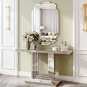 Mirrored Console Table Silver <b>U</b> Base 47 Inch Entryway Table for <b>Living</b> Room Hallway Foyer - Product Image 1