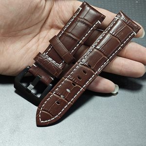Bracelet de montre en cuir marron avec lignes blanches pour <span class=keywords><strong>Panerai</strong></span> Seiko Fossil Bell & Ross BR01 <span class=keywords><strong>Vintage</strong></span> 24 mm avec boucle noire - Product Image 6