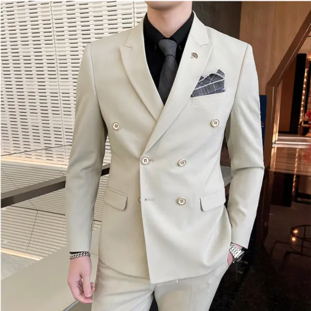 M-4XL double breasted suit suit men's slim fitting bridegroom's wedding dress three piece casual professional suit