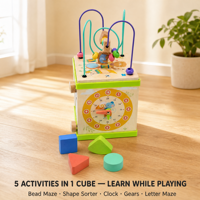 Cubo de Actividades de Madera Resistente 5 en 1, Juguete para Niños de 3+ Años, Regalo Educativo Montessori, 15x15x31cm, Logotipo Personalizado OEM, ANNA & Beck