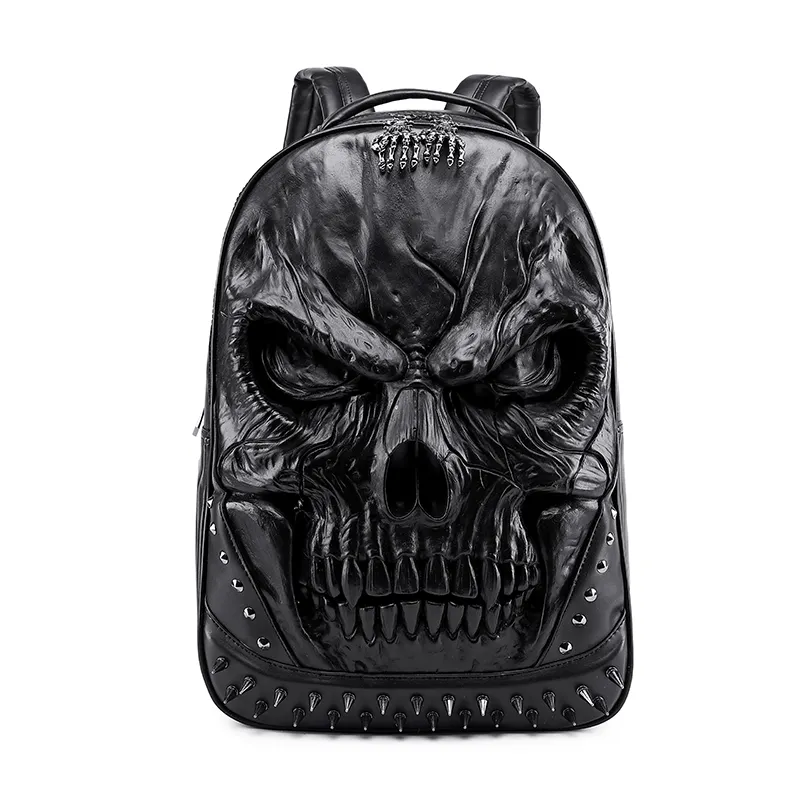 Yeni yumuşak Leather3d sırt çantası PU deri su geçirmez sırt çantası kafatası moda günlük sırt çantası erkekler için