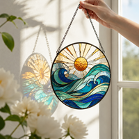 Panel de Vidrio Artístico Decorativo de Pared con Diseño de Montañas y Sol, 9.8, Pintado a Mano, Estilo Art Deco, de Fujian