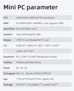 XCY Mini PC intel Celeron J4005 J4105 8GB DDR4 128GB/256GB M.2 SSD Dual-band WiFi 4K Display Windows11 Linux - Product Image 2