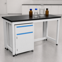 Estación de trabajo de laboratorio personalizada al por mayor, banco de laboratorio con estructura de acero y gabinete móvil para laboratorio de bioseguridad, laboratorio de control de calidad.