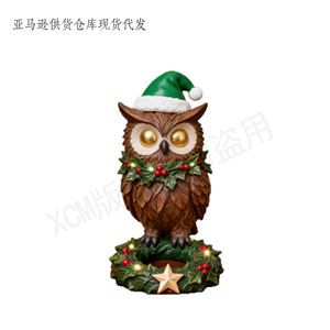 Hibou de Noël artisanal en polyrésine personnalisé avec bonnet de Père Noël et <span class=keywords><strong>guirlande</strong></span> <span class=keywords><strong>LED</strong></span> - Décoration couronne de baies pour cadeaux de fêtes aux États-Unis/UE - Product Image 6
