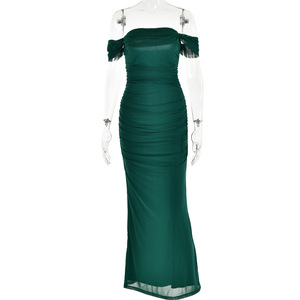 Robe longue moulante à épaules dénudées avec dos transparent, robe de soirée - Product Image 5