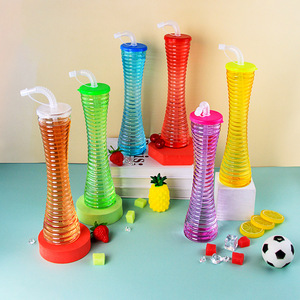 Bouteille d'eau en plastique PET avec logo personnalisé, motif cocotier, avec couvercle à paille, bouteille de jus jetable - Product Image 2
