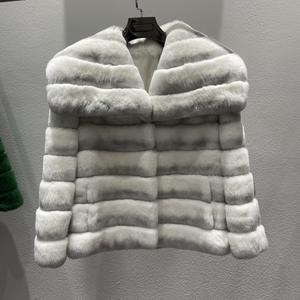 Abrigos de piel de conejo Rex para mujer de invierno personalizados ropa femenina chaqueta de piel auténtica - Product Image 6