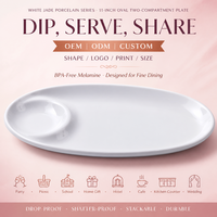 Assiette ovale en mélamine de 11 pouces, personnalisable OEM/ODM, à deux compartiments, blanche, incassable, pour la cuisine et les repas quotidiens à la maison
