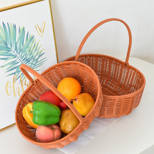 Handmade Woven Rattan <b>Basket</b> Round Large For Fruit Storage Kitchen Use - Product Image 4