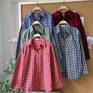 Chemise à carreaux pour femme A714, design élégant, manches longues, haut en flanelle décontracté avec poches, coupe classique, toutes saisons - Product Image 1
