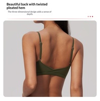 Soutien-gorge de sport côtelé à col en V pour femme, dos torsadé plissé, fines bretelles, coussinets amovibles, idéal pour le fitness, l'entraînement et la gym